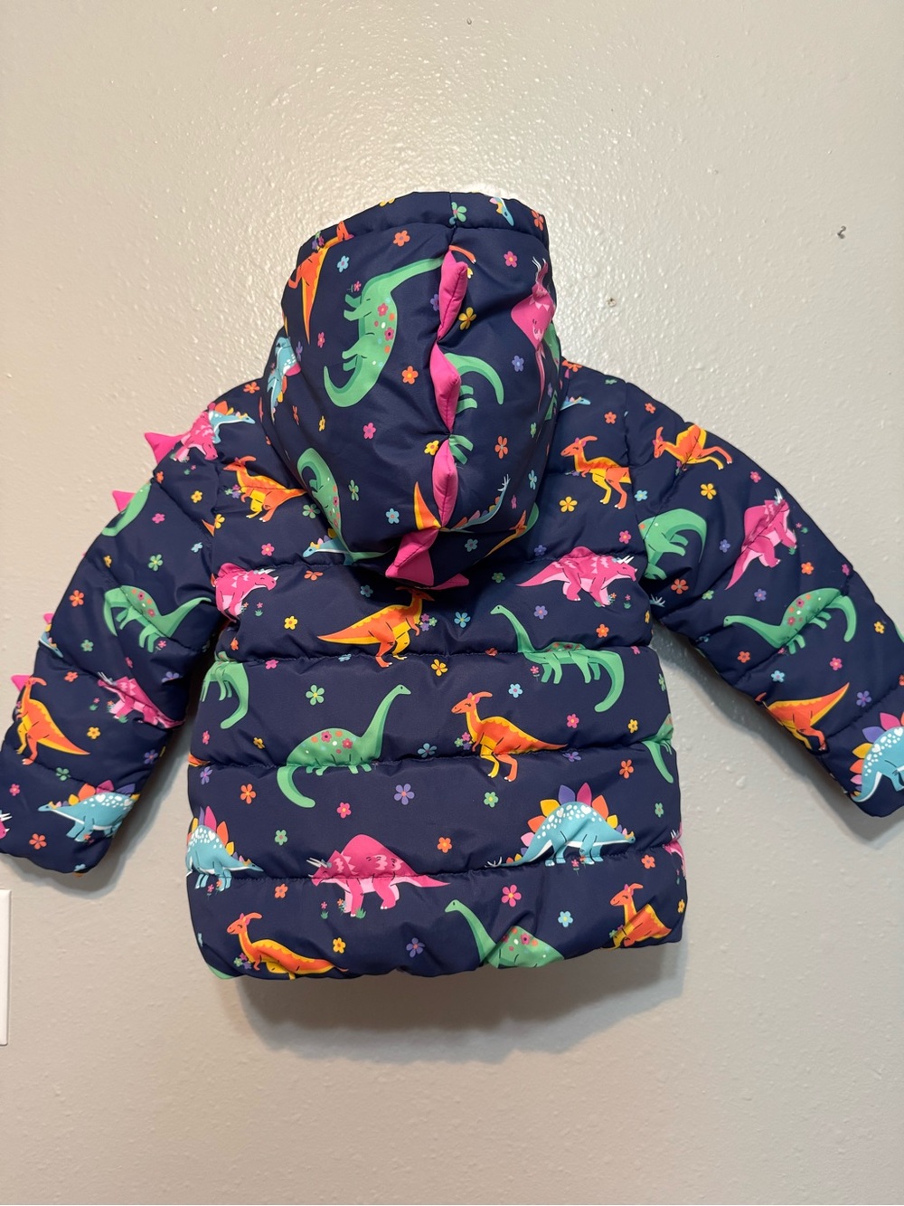 Gymboree Navy Dinosaur Puffer Jacket with Pink Spikes - Picture 2 of 2